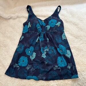 L.L. Bean Women’s Tankini Top Blue Abstract UPF 50 Swimwear 16 Beach Swim Summer